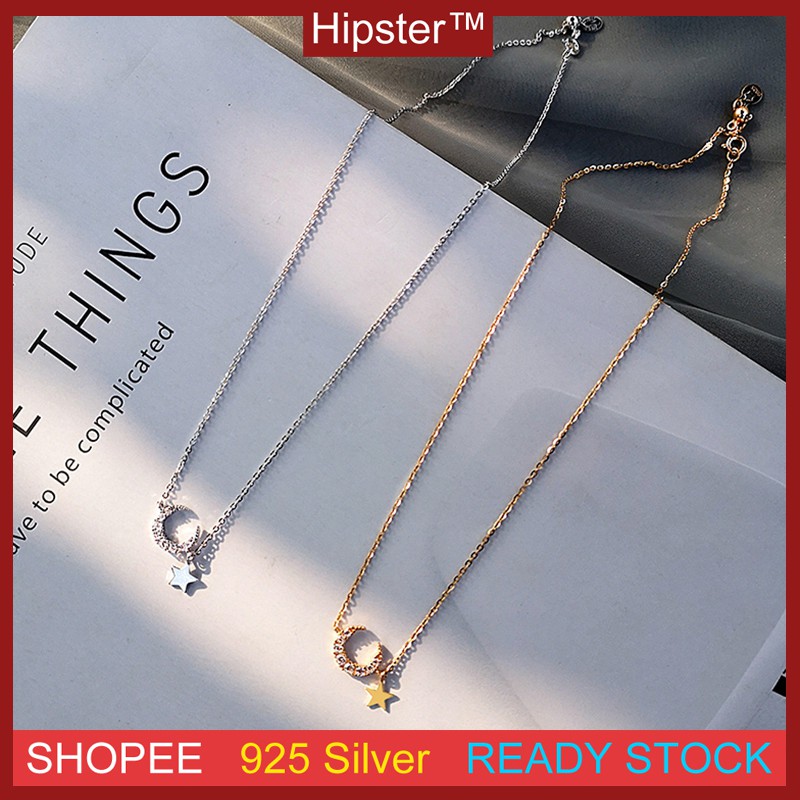 Fashion Aksesoris S925 Sterling Silver Kalung Bintang dan Bulan Desain Kepribadian Styling