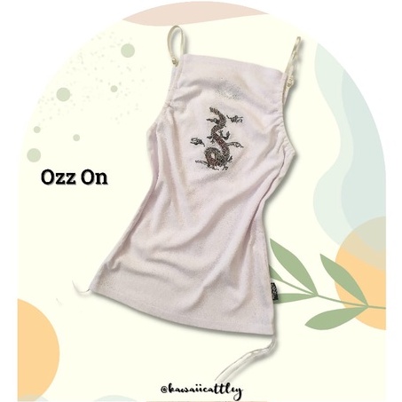 Dragon Embroidered Ozz On White Sleeveless Camisole | y2k tanktop