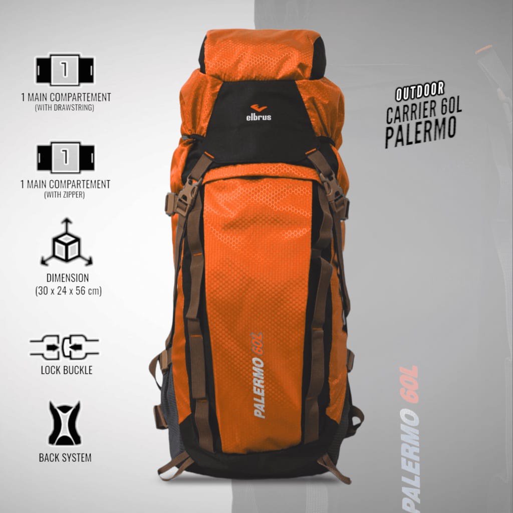 Tas Carrier Gunung 60L - Ransel Hiking Trekking - Outdoor Backpack / Daypack - Free Rain Cover