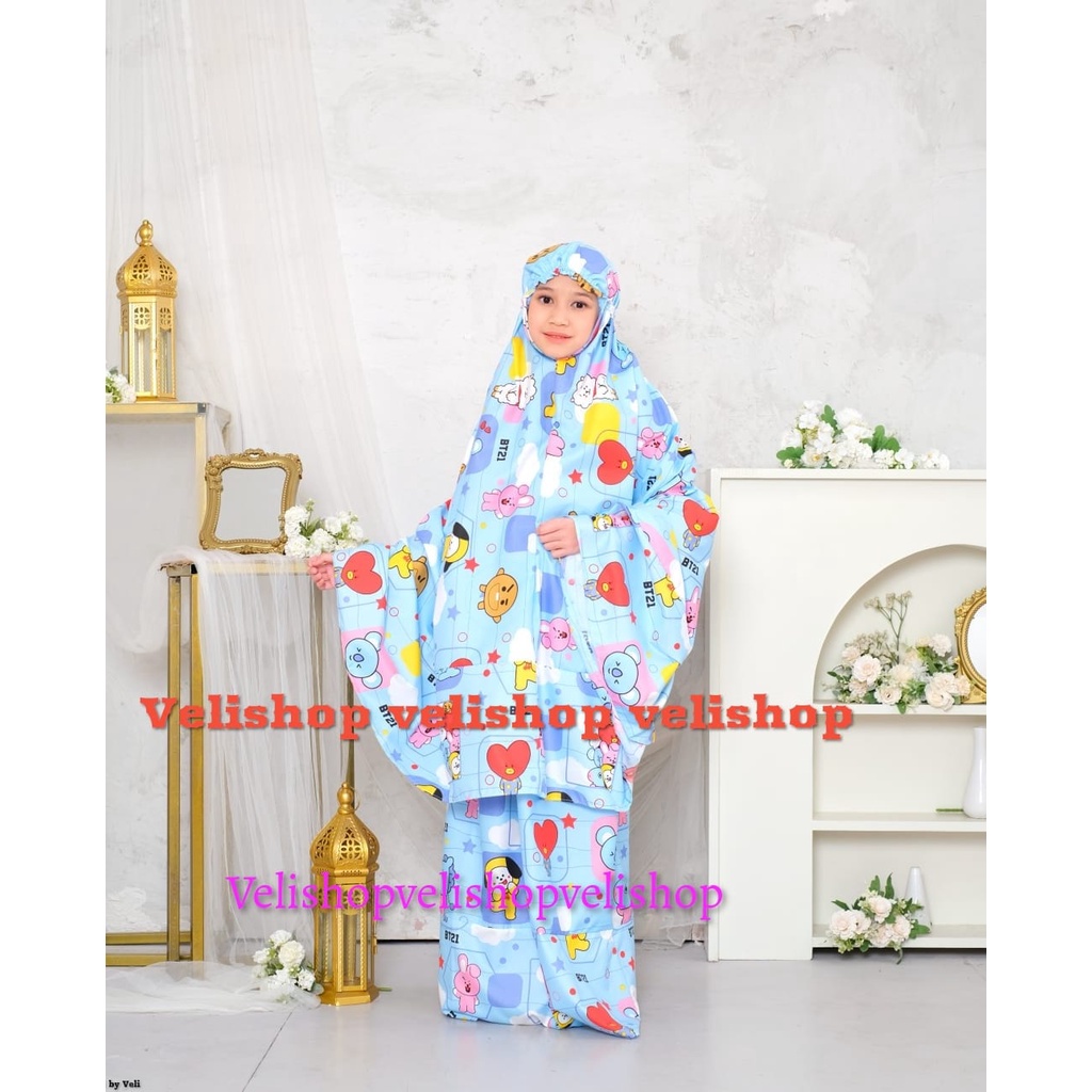 COD MUKENA BTS + SAJADAHTELEKUNG ANAK FASHION TRENDY PERLENGKAPAN SHALAT BAJU MUSLIM FASHION ANAK MU