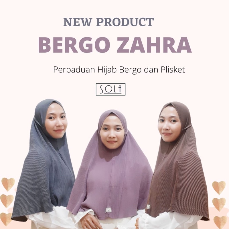 BERGO ZAHRA / sola / bergo sola / bergo plisket / bergo plisket lidi / plisket lidi murah / bergo