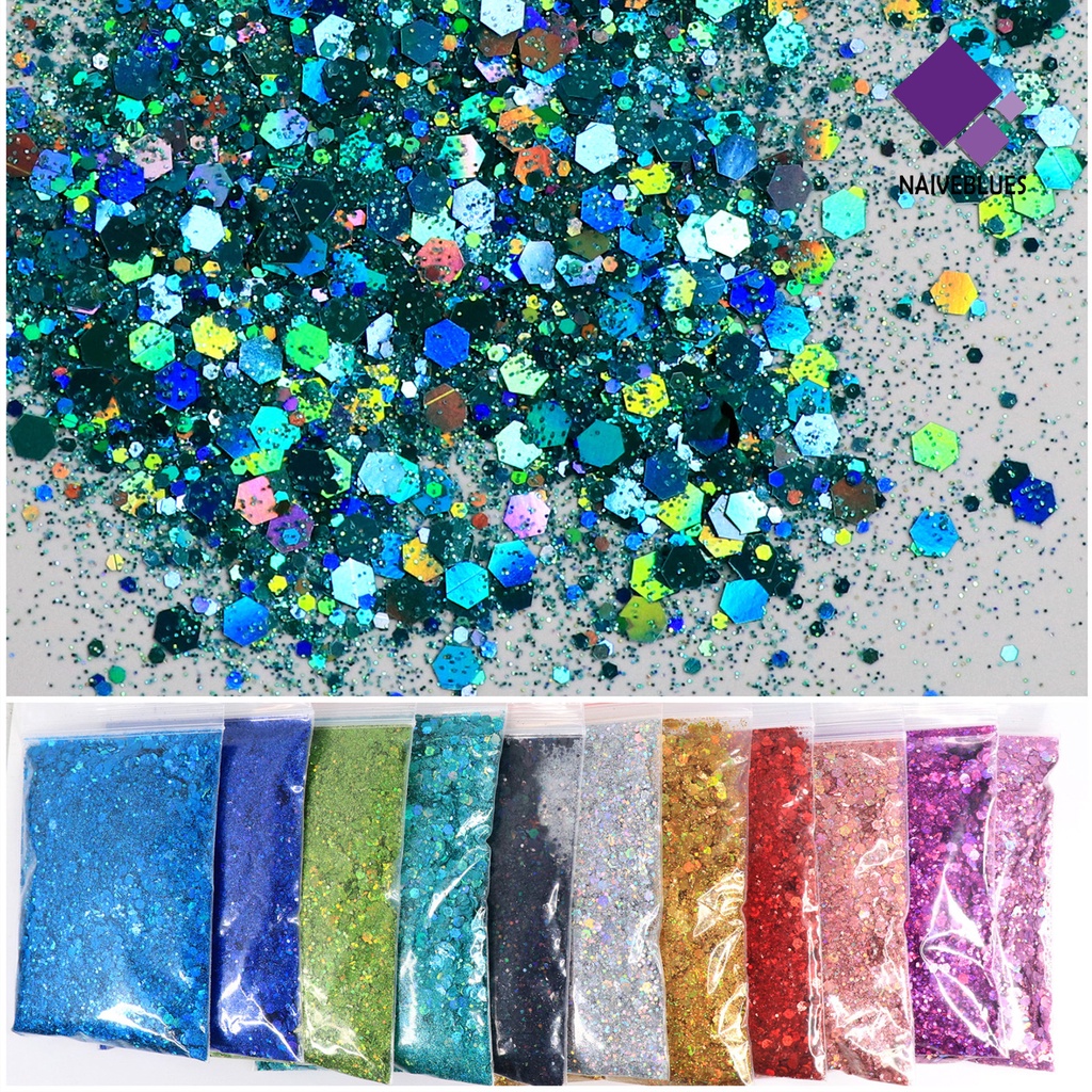 Naiveblue Serbuk Glitter Sequin 50g Aneka Ukuran Untuk Dekorasi Nail Art / Manicure DIY