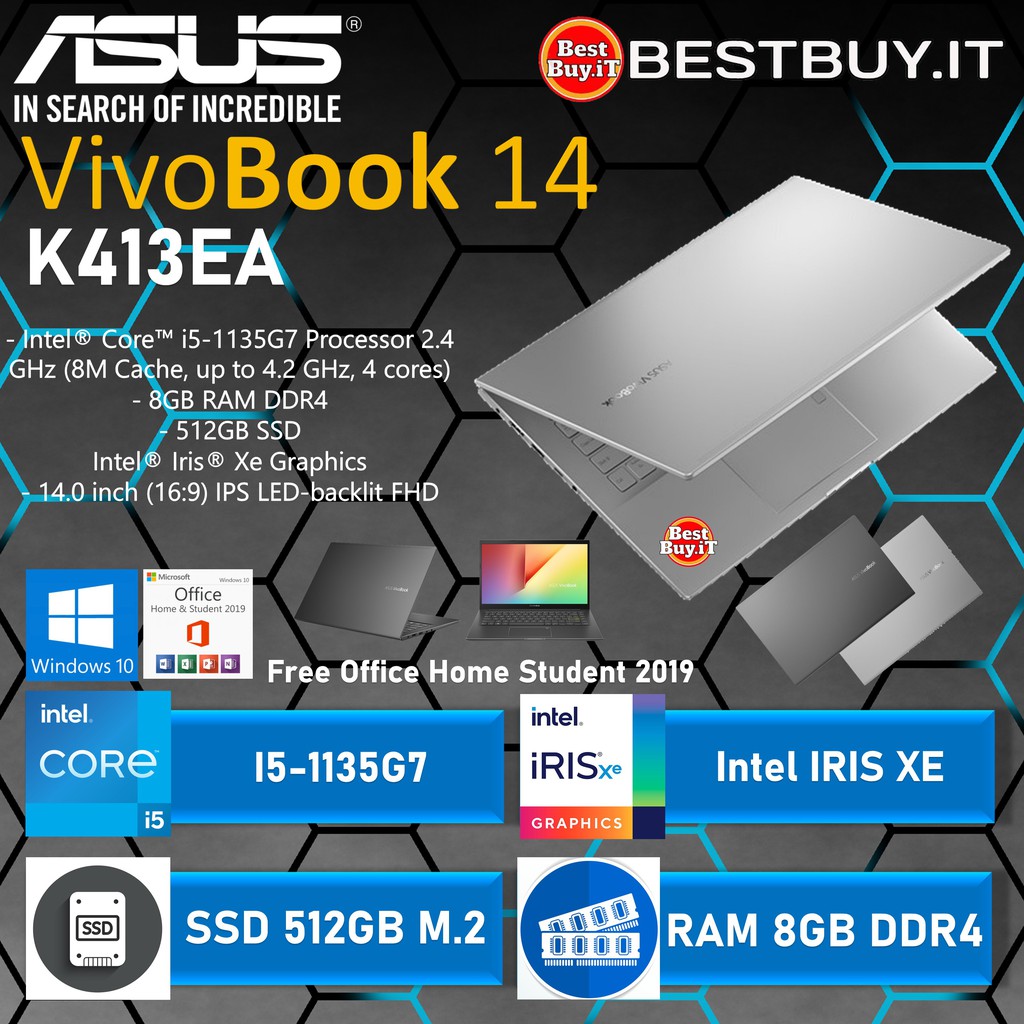 ASUS VIVOBOOK ULTRA K413EA i5-1135G7 8GB 512GB iRIS Xe 14" FHD OHS W10