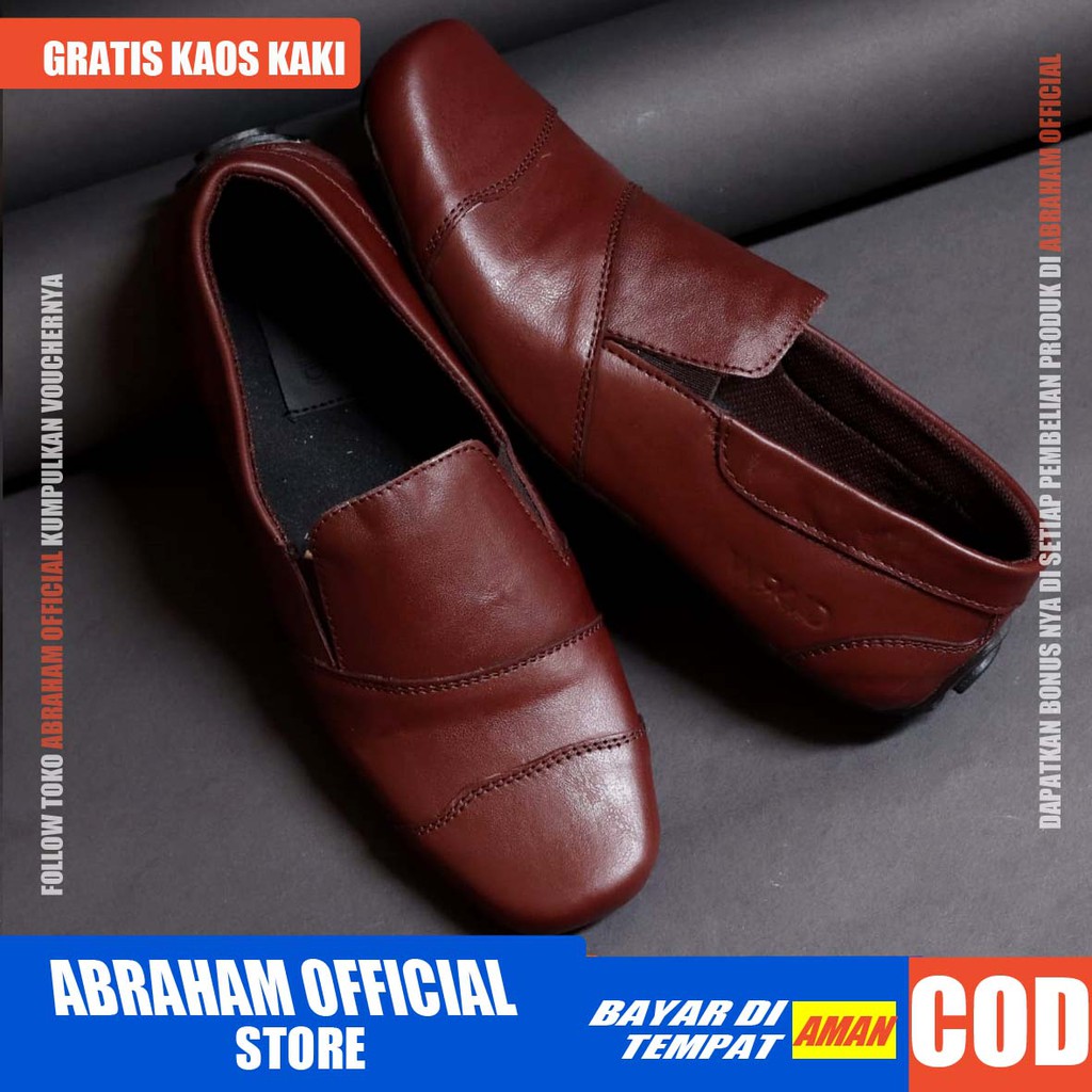 ABRHM X OYA Sepatu Slip On Pria Sepatu Pria Casual Cowok/Cowo Kulit Asli Sepatu Kasual Slop Anti Slip Semi Formal Kerja Kuliah Gaya Santai Keren Kekinian Original Murah Terlaris