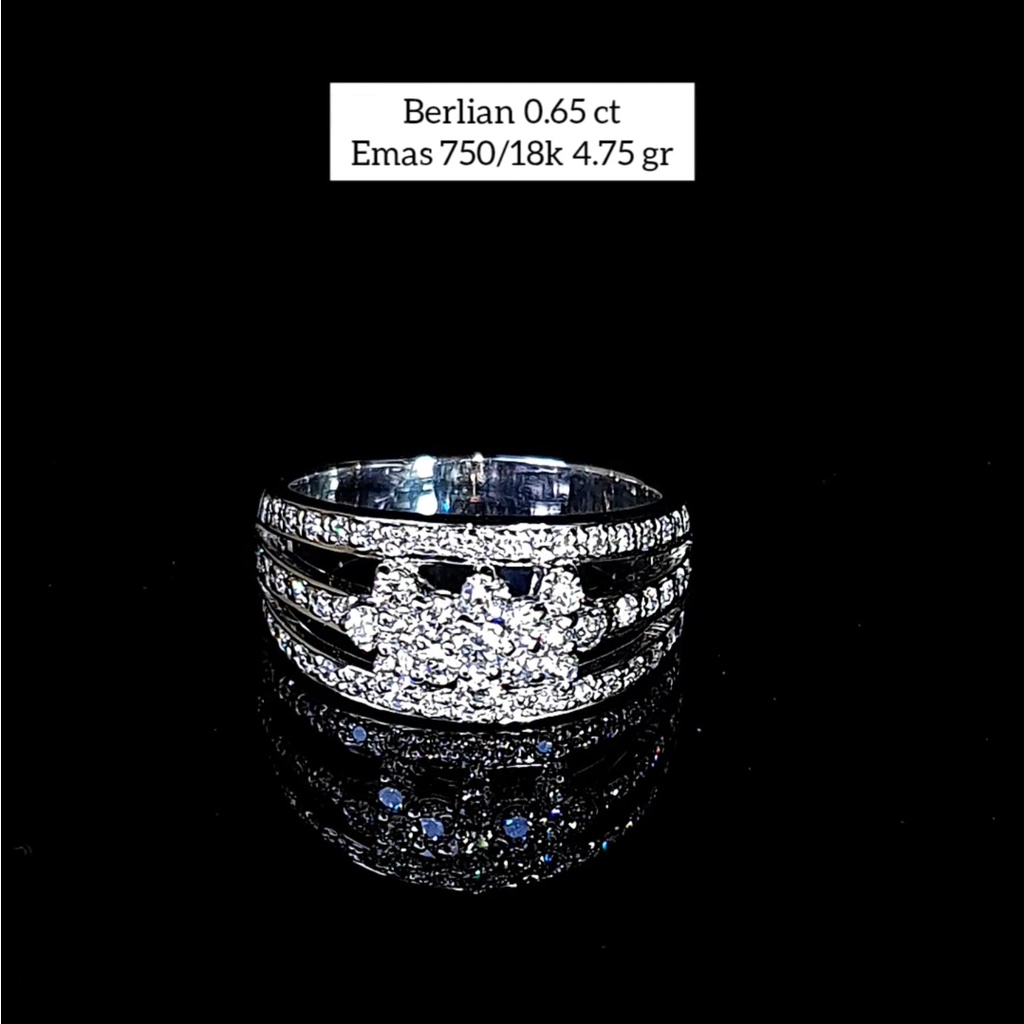 Perhiasan CINCIN BERLIAN ASLI 0.65 ct bahan emas putih 18k 750 kode 1145