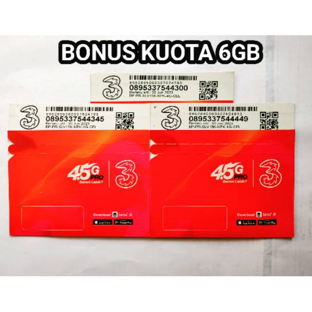 Kartu perdana 3/Tri/Three Nomor Cantik Bonus Kuota 6GB