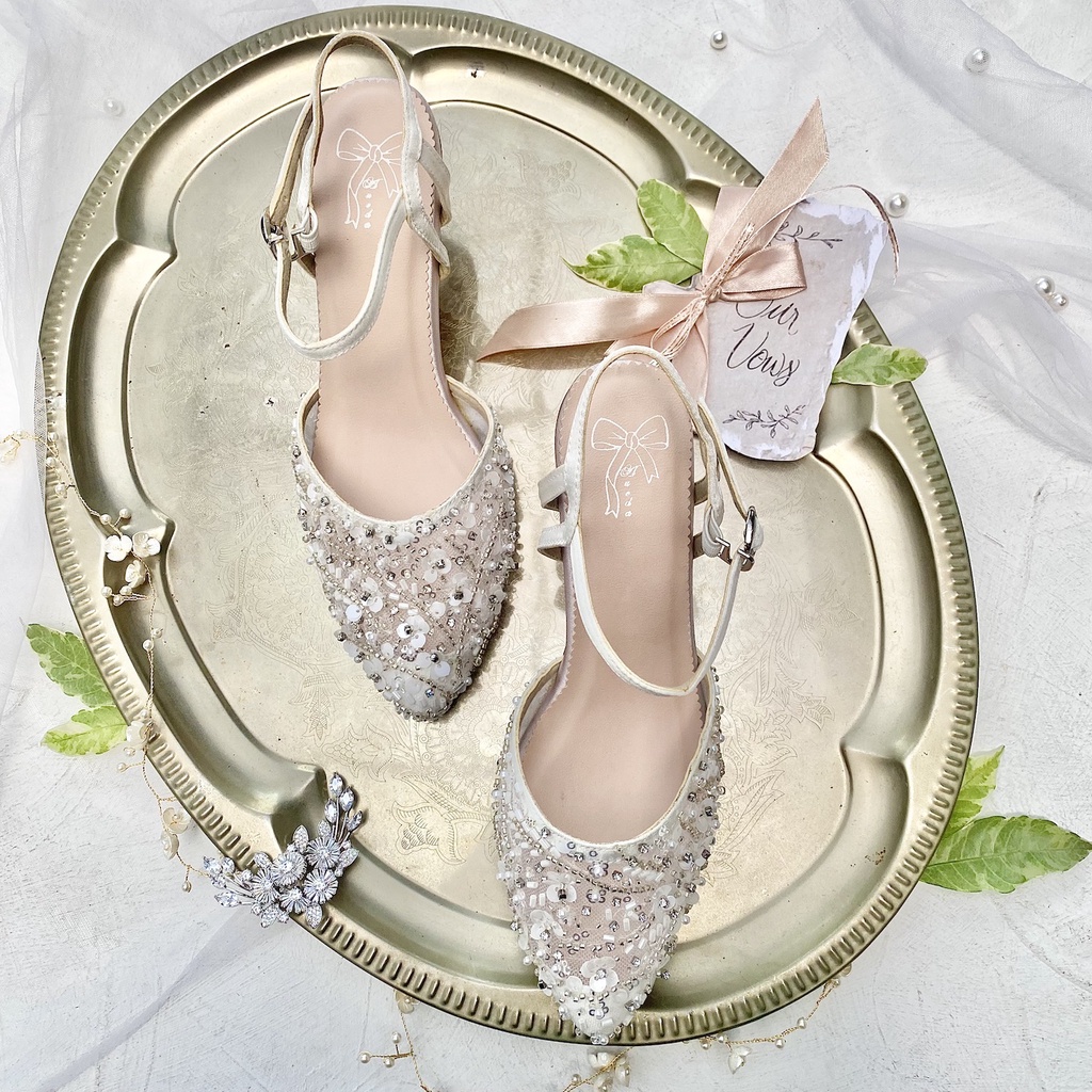 Ivory White Sandal Sepatu Wedding Wanita Heels AVEDA, KJ6482