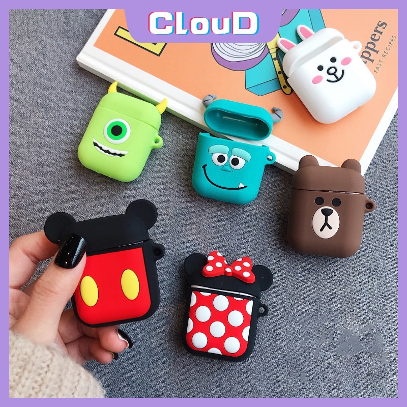 Casing Silikon Motif Kartun Mickey / Minnie Mouse Untuk Simpan Earphone Wireless Bluetooth Apple AirPods 1 / 2