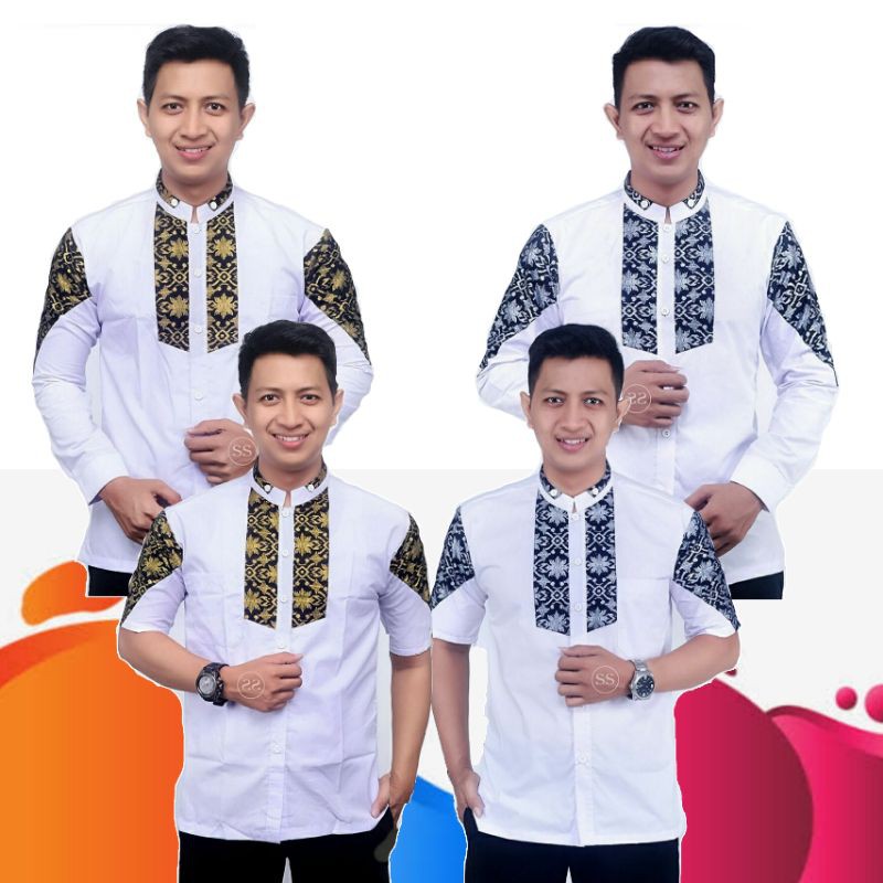 BAJU KOKO PUTIH LENGAN PANJANG KOMBINASI - BAJU KOKO HADROH