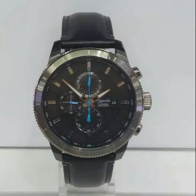 JAM TANGAN PRIA ALEXANDRE CHRISTIE AC 6501 COWOK BLACK GREY LEATHER BLACK / HITAM KULIT HITAM