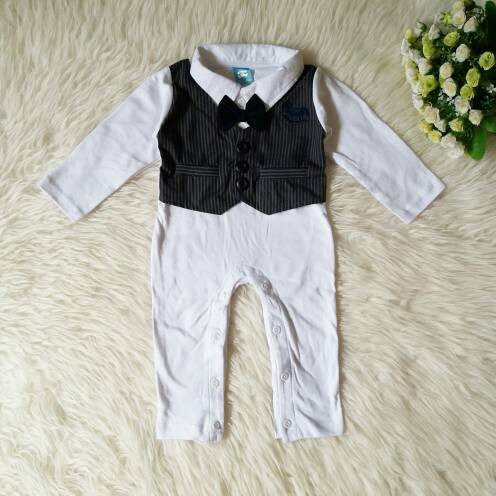 Baju Bayi Laki Laki Pesta Romper Bayi Jumpsuit Tuxedo Rompi Dasi Putih