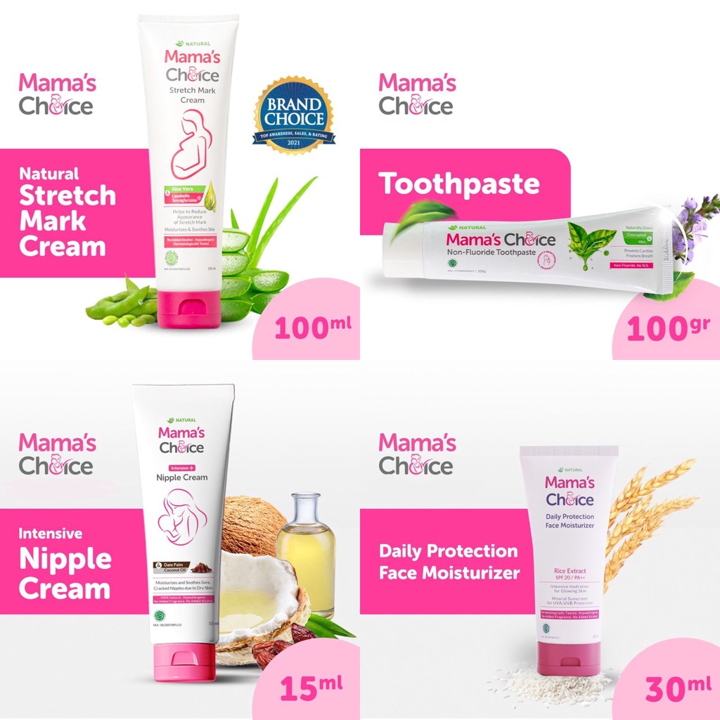 Castle - Mama's Choice Stretch Mark Cream - Pasta Gigi Non Fluoride - Daily Protection Face Moisturizer - Nipple Cream - Strechmark Cream (Menghilangkan Gatal dan Stretch Mark) - ToothPaste Ibu Hamil - Gantle face Wash - Mouthwash - Strengthening Hair