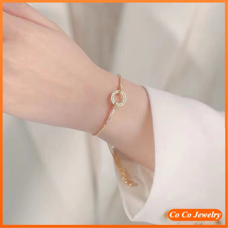 Coco Gelang Tangan Rantai Adjustable Hias Berlian Imitasi Gaya Korea Untuk Wanita