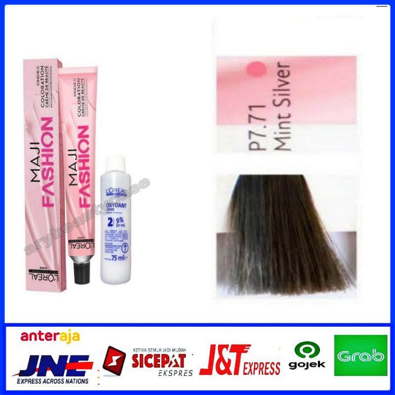L'oreal majifashion cat rambut P7.71 mint silver dan oxidant pewarna rambut maji fashion