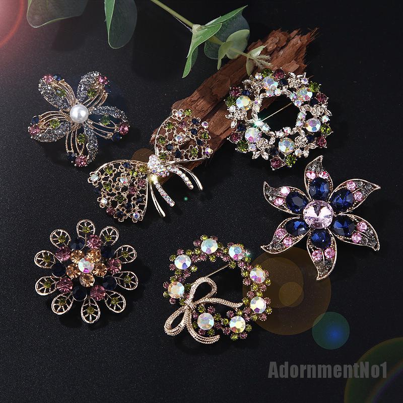 (Adornmentno1) Bros Pin Korsase Bunga Berlian Imitasi Multi Warna Aksesoris Wanita