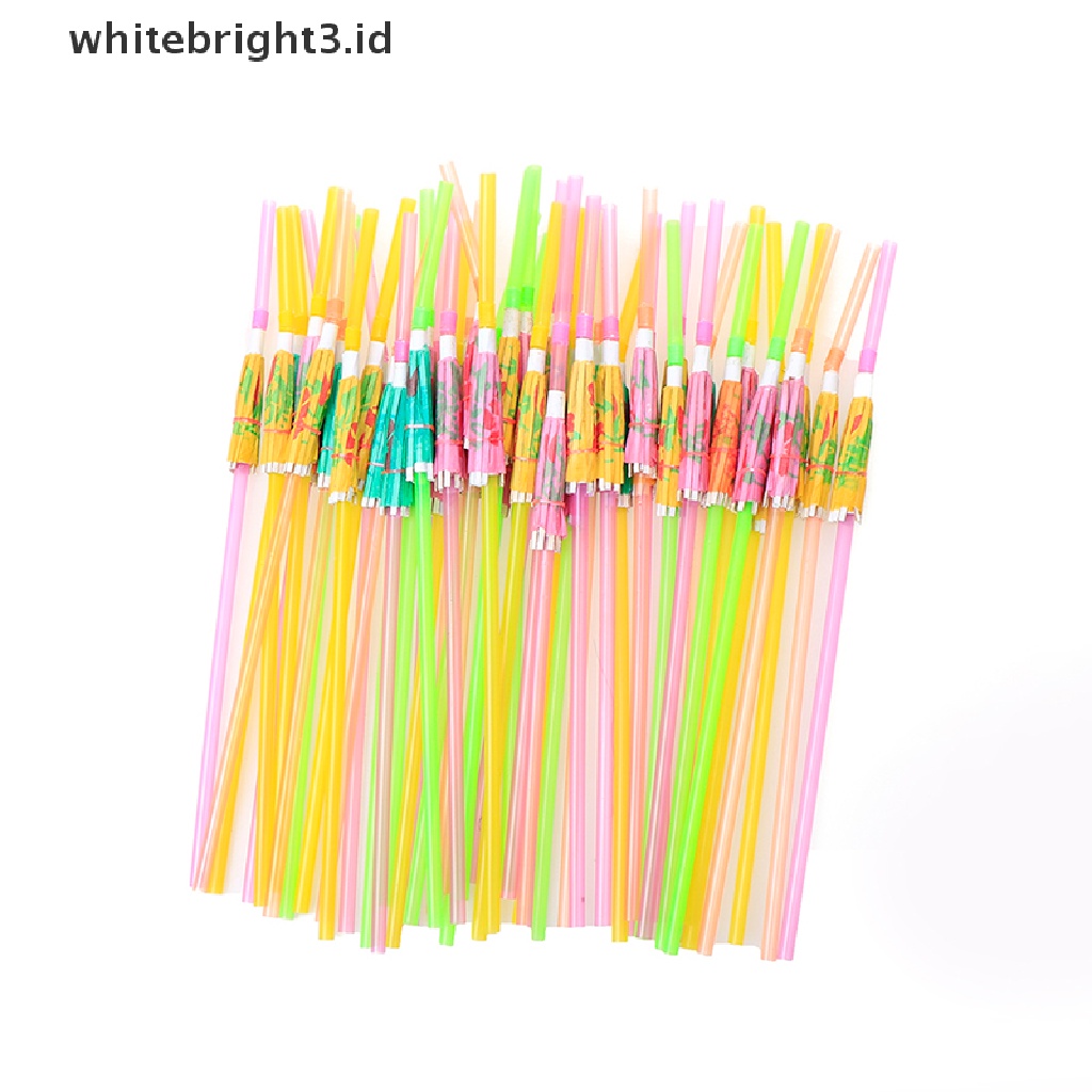 (whitebright3.id) 50pcs Sedotan Jus Buah / Cocktail Bentuk Payung Bahan Plastik