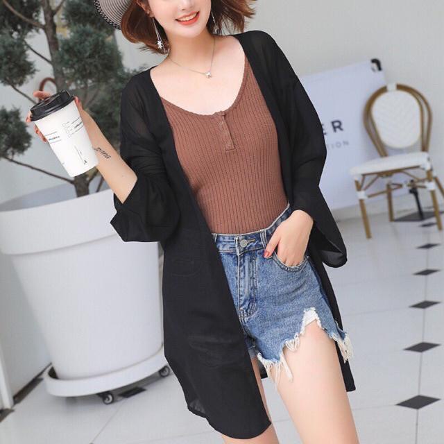 Basic id fashion COD outer basic simple Lengan panjang / cardigan ceruty long / Cardigan wanita amanda