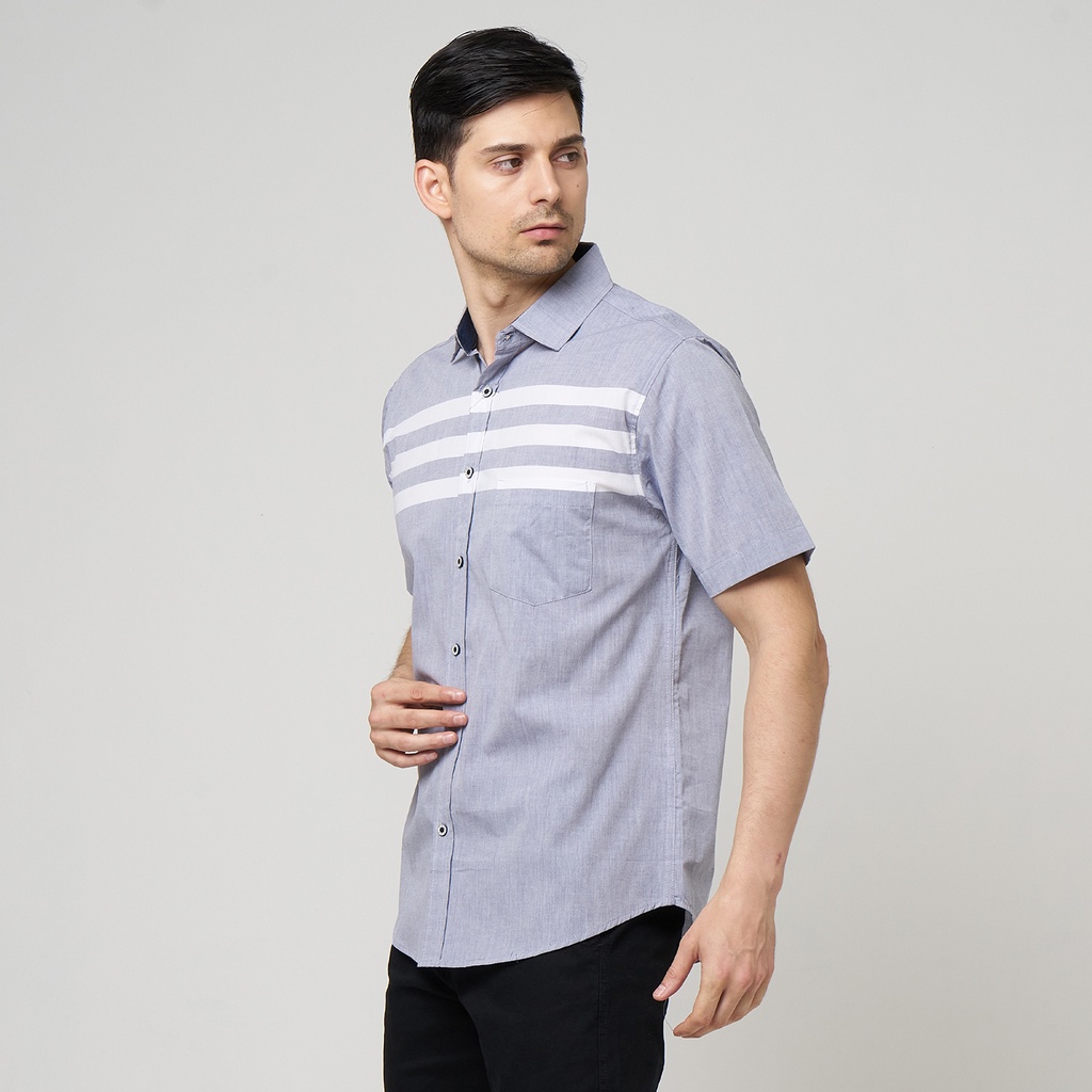 RGB Clothing Company Kemeja Pria Salur Lengan Pendek Abu dan Biru RHMP1103231