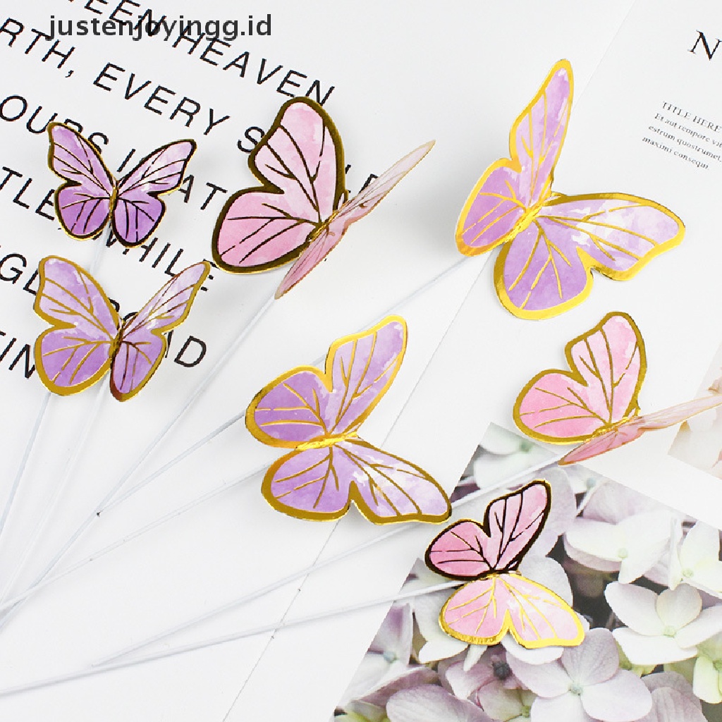 // justenjoyingg.id // 10Pcs/Set Butterfly Cake Toppers Wedding Party Baking Supplies Birthday Cakes ~