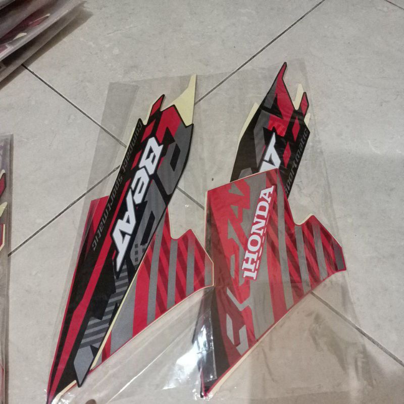 striping stiker les body Honda beat 2022 hitam merah bahan original