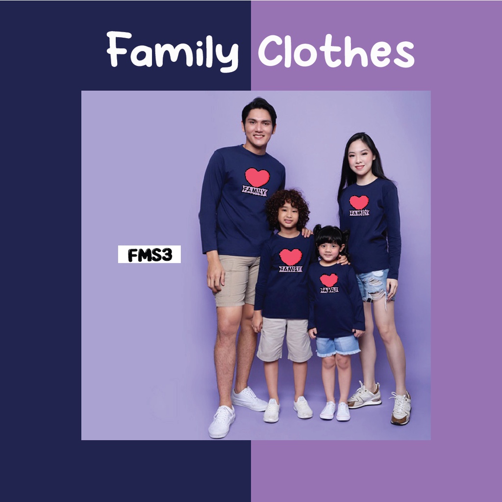 [KAOS] kaos keluarga couple family heart family FMS3 full color cotton combed lengan panjang murah stylish