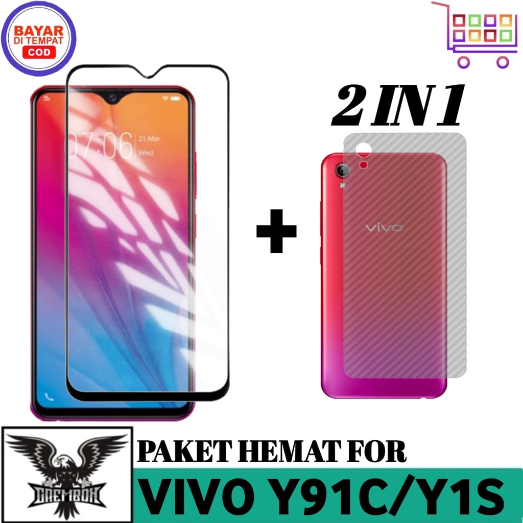 Promo Tempered Glass Vivo Y91c / Y1s Free Garskin Carbon Premium Anti Bekas Sidik Jari