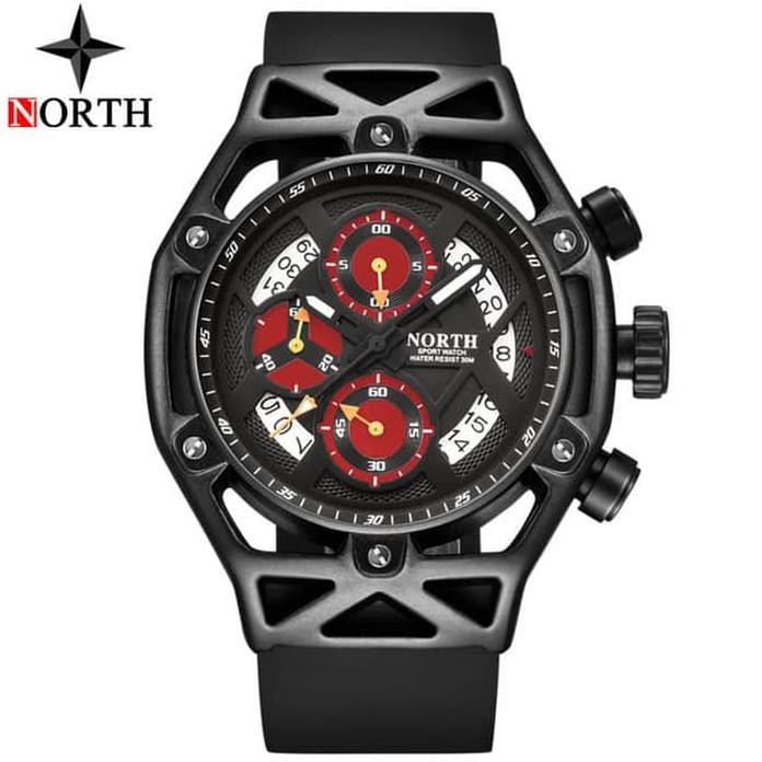 Jam Tangan Pria Original NORTH 7710 Chronograph Anti Air Black JS0082