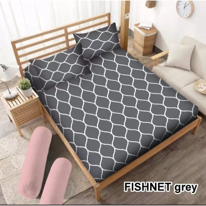 SPREI HOMEMADE FISHNET MOTIF BONITA BAHAN KATUN DISPERSE ANTI LUNTUR UKURAN 180X200