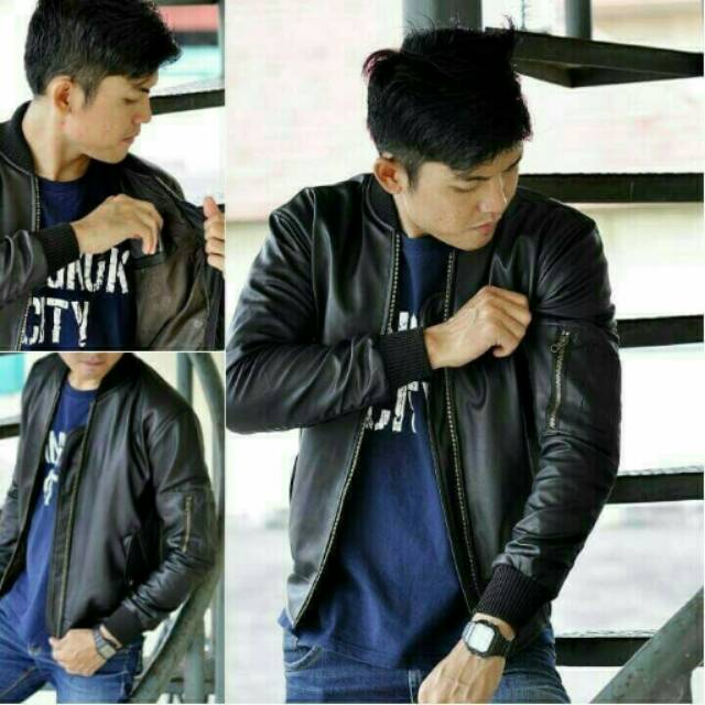 JAKET BOMBER KULIT PRIA