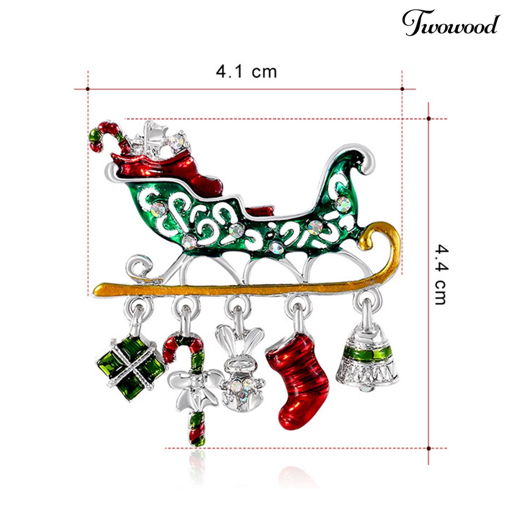 Twowood Christmas Gift Car Shape Brooch Pin Rhinestone Alloy Crutch Socks Bell Pendant Enamel Pin Friends Gift