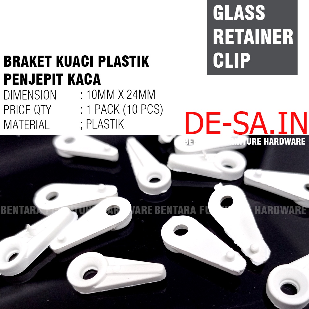 10 x Braket Klip Plastik Putih Kuaci  - Jepit Kaca Kwaci Glass Retainer Clip Clear