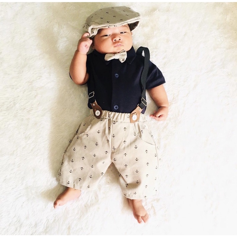 setelan jumper anak laki laki anchor dan burberi autumn suspender 0 6 12 bulan romper jumper set baju bayi laki-laki baru lahir romper newborn baju kodok laki laki