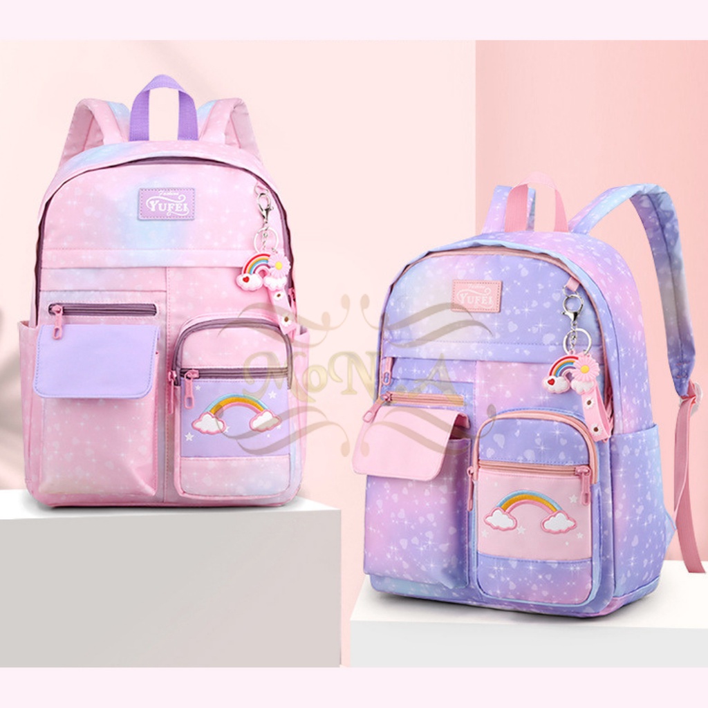 [MONA] FREE GANTUNGAN PELANGI -TAS SEKOLAH RANSEL ANAK SD/SMP/SMA CEWEK WARNA TIE DYE PELANGI RAINBOW CANTIK LUCU WATERPROOF (TAHAN AIR) M0179 - KUALITAS  IMPORT PREMIUM- FREE PENSIL LUCU