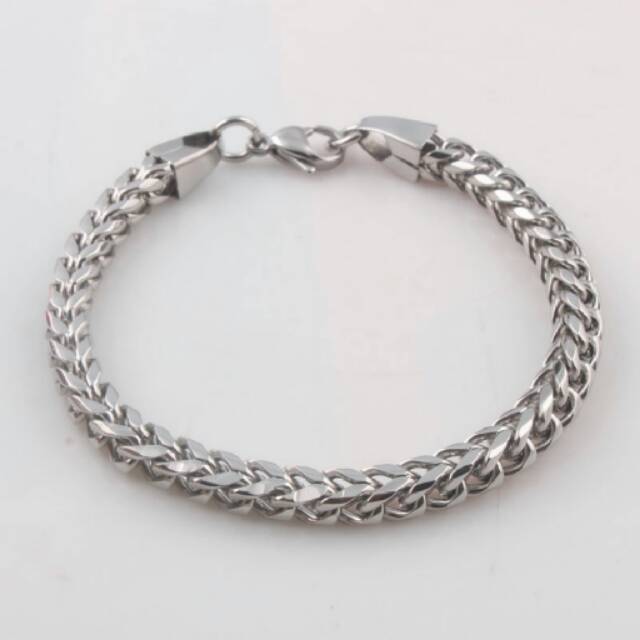 Gelang tangan cowok keren titanium pria fashion rantai motif tulang naga