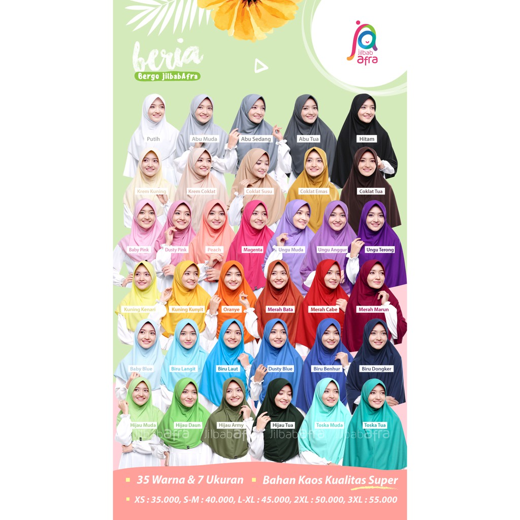 [XXL] Beria Jilbab Afra - Bergo Kaos Pet Biasa Non Antem Best Seller - Hijab Instan
