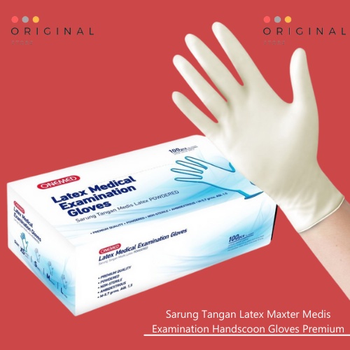 Sarung Tangan ONEMED Karet Latex Examination Gloves Handscoon Powder Isi 100PCS Premium Quality