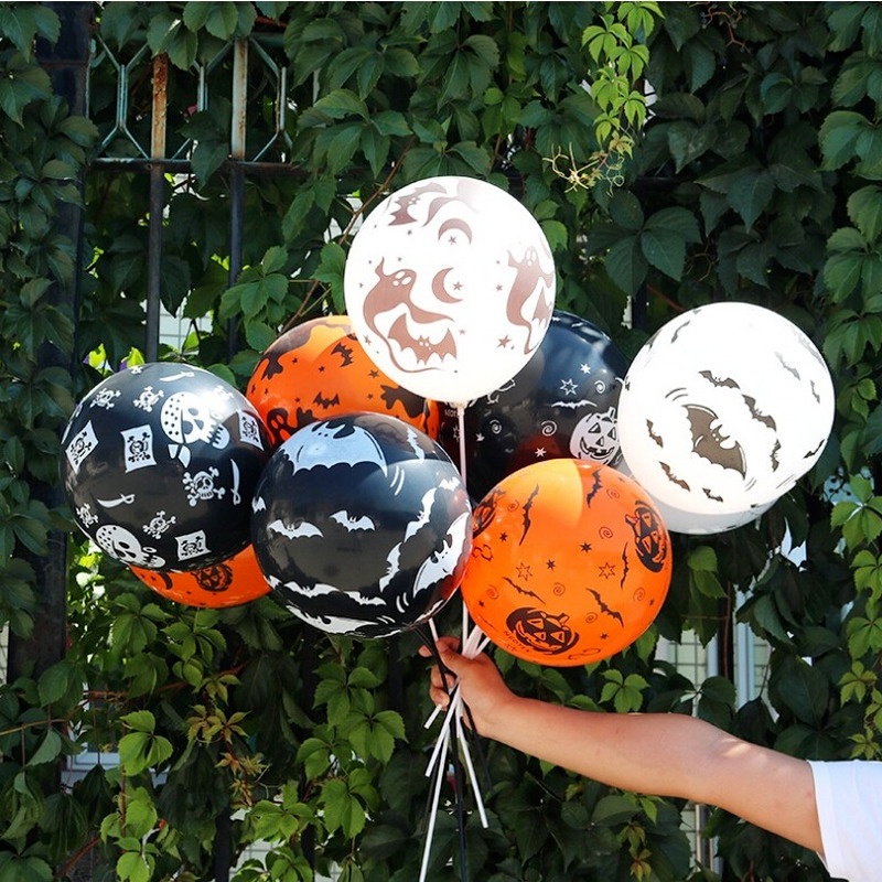 10pcs Balon Latex Tema Halloween Warna Hitam Oranye Untuk Dekorasi