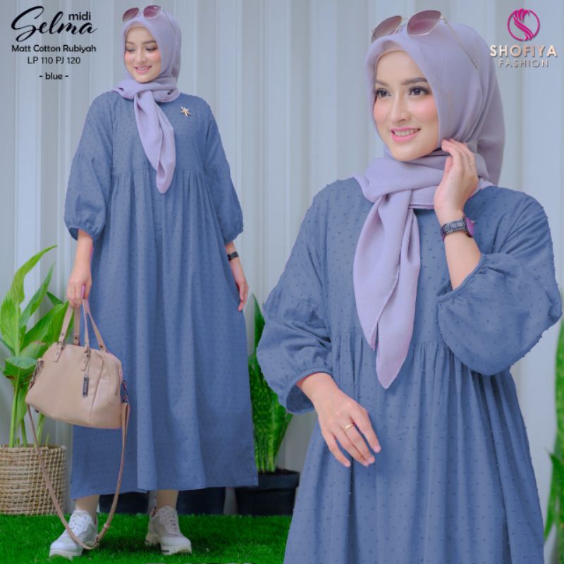 COD // Gamis Midi Dress Wanita Selma Original Shofiya