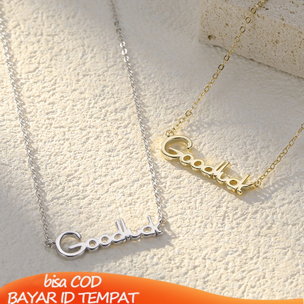 COD❤️Kalung Wanita Goodluck Pendant ins Style Simple Letter Clavicle Chain Impor Dari Korea Selatan Murah Wanita Aksesoris Fashion