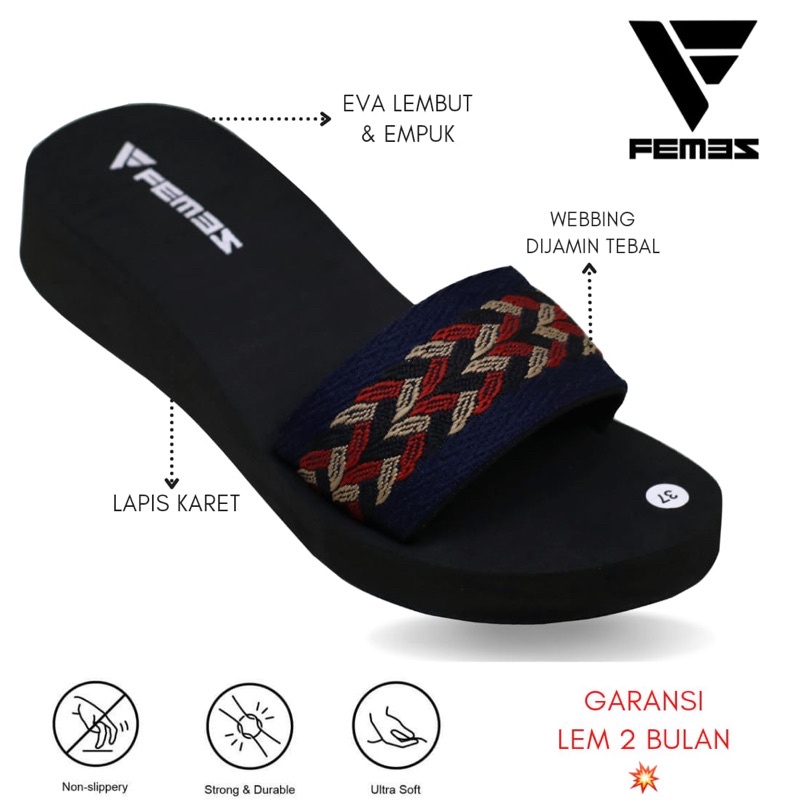 Sandal wanita wedges biru Original FEMEZ  sandal turki high heels 36-40 terbaru