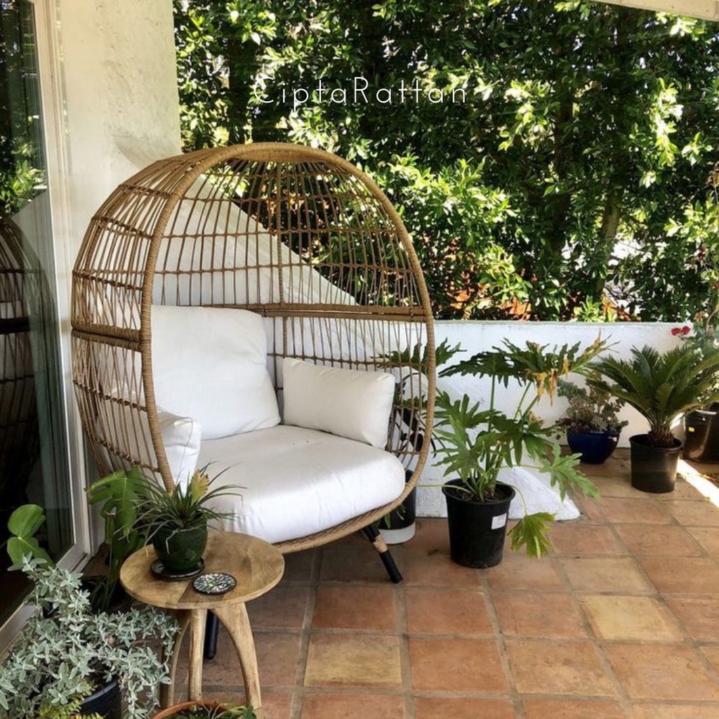 Aretha Rattan Egg Chair| daybed | Bahan Rotan Asli | Rangka Besi