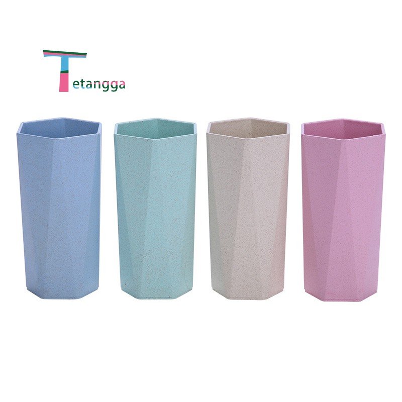 4Pcs Wheatstraw Cangkir Plastik Cup Warna Warni Set Wheat Water Fashion Water Toothbrush Cup Tetangg