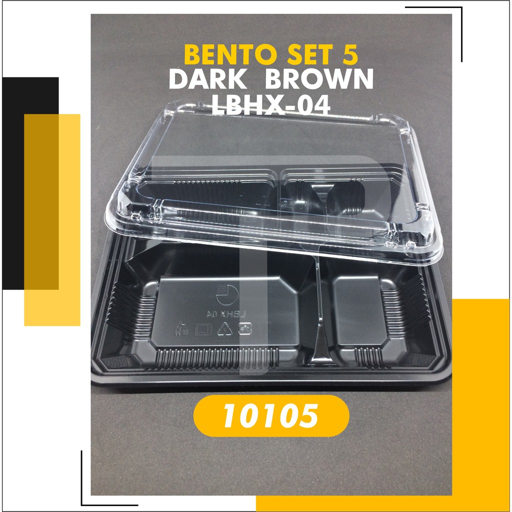 Tray Mika Bento Lunch Box 5A Sekat Hitam isi @100 set + Tutup Mika