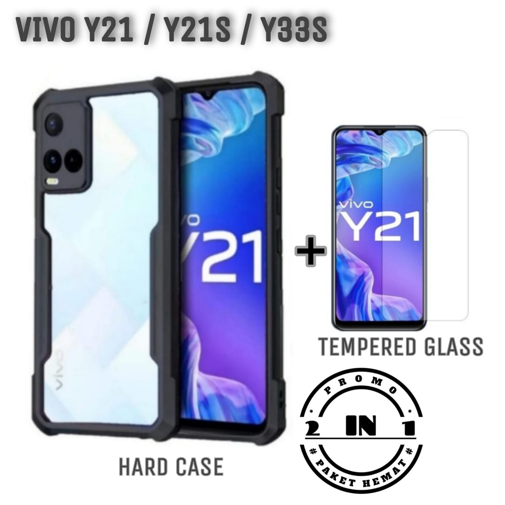Hard Case Vivo Y21 / Vivo Y21s / Vivo Y33s Paket Case Shockproof Fusion Free Tempered Glass Layar Clear