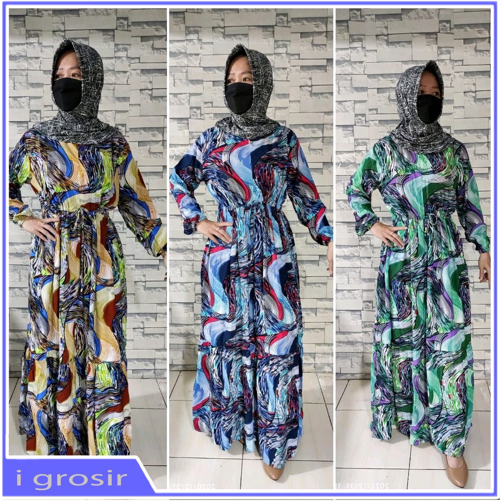 BAJU WANITA MUSLIM GAMIS MAXI DRESS RAYON ORI PELANGI GAMIS TWIL TIDYE GAMIS RAYON MEKAR