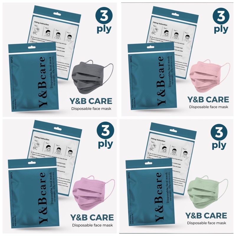 MASKER EARLOOP 3PLY WARNA Y&amp;B CARE 1PACK 50PCS MURAH