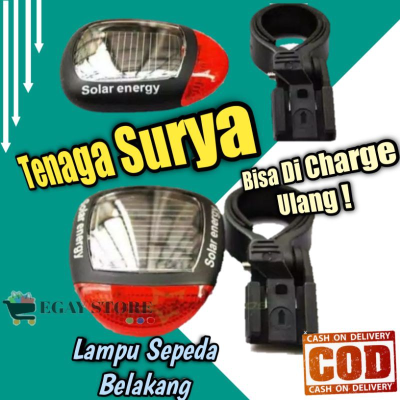 Lampu Sepeda Belakang LED Tenaga Surya Aksesoris Sepedah Gunung MTB Lipat Rechargerable Murah
