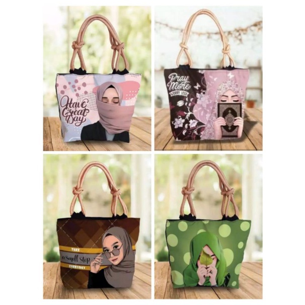 Tote Bag tali sumbu Keren Tote Hijab Canvas Premium Tas wanita C