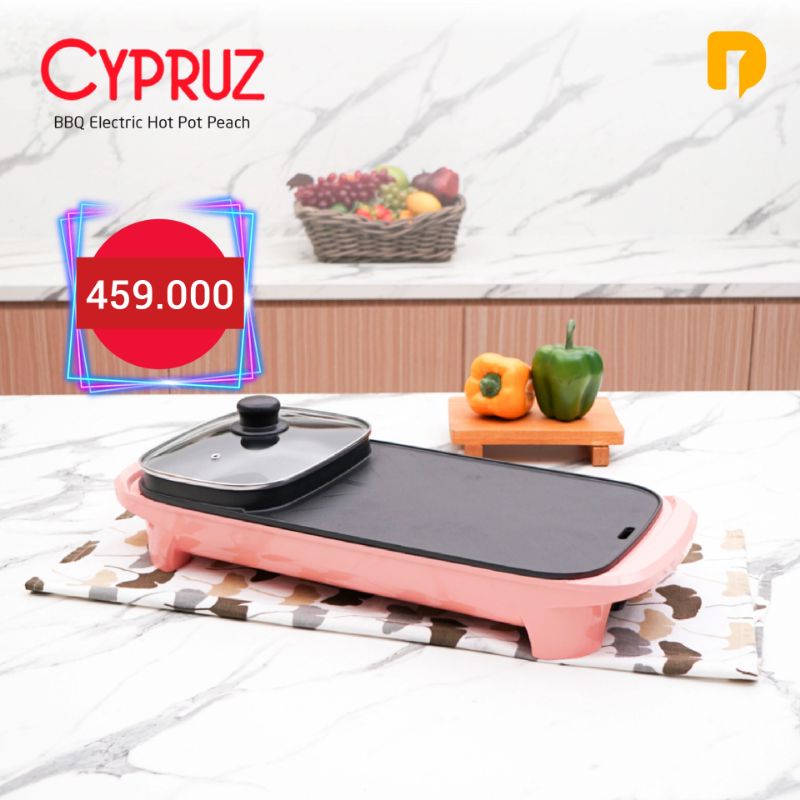 Alat Panggang Barbeque & Shabu-Shabu - Cypruz BBQ Electric Hot Pot Peach