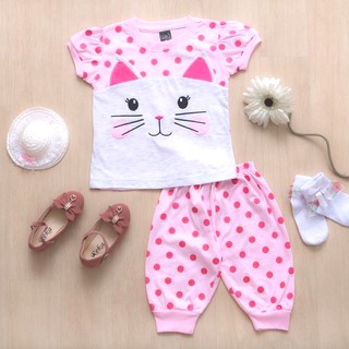 SETELAN PIYAMA ANAK PEREMPUAN WE3 KUCING POLKADOT